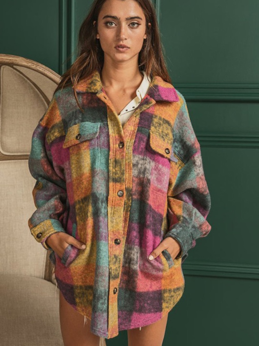 NWT Anniewear Multicolor Plaid Shacket Jacket - Picture 3 of 6